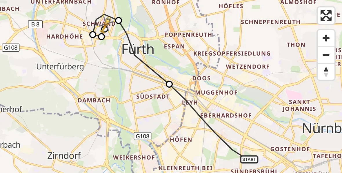 Flugroute Ambulanzhubschrauber Nürnberg - Fürth Hospital, 17 September 2026, 11:11
