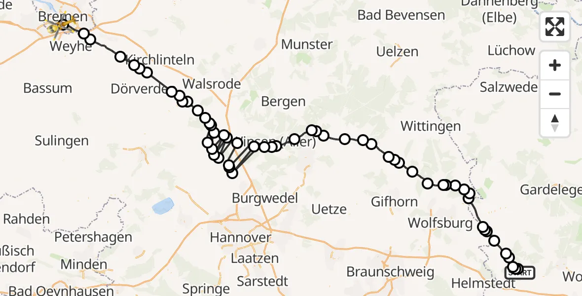 Flugroute Rettungshubschrauber Erxleben - Flughafen Bremen, 17 September 2026, 11:20