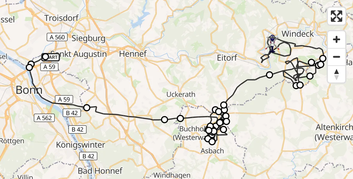 Flugroute Polizeihubschrauber Sankt Augustin - Windeck, 17 September 2026, 11:21