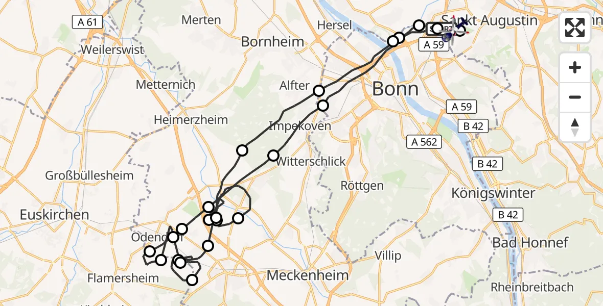Flugroute Polizeihubschrauber Sankt Augustin - Bonn-Hangelar Flugplatz, 17 September 2026, 11:30
