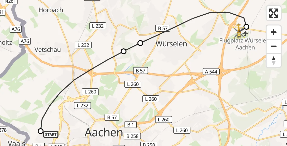 Flugroute Rettungshubschrauber Aachen Hospital - Aachen-Merzbrück Flughafen, 17 September 2026, 11:40