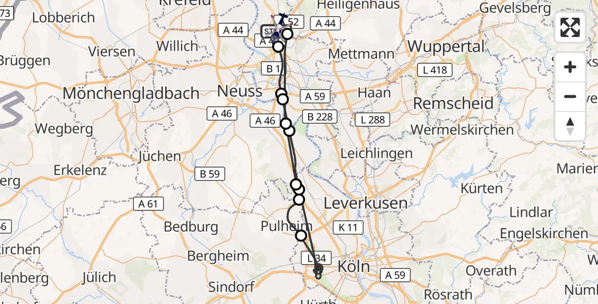 Flugroute Polizeihubschrauber Düsseldorf Flughafen - Düsseldorf Flughafen, 17 September 2026, 11:42