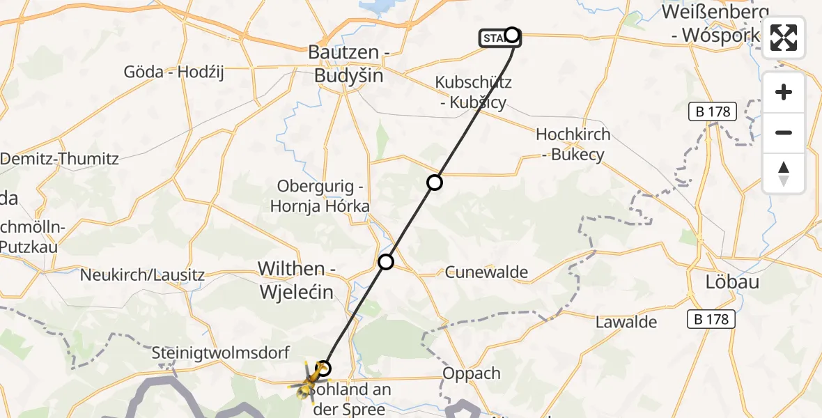 Flugroute Rettungshubschrauber Bautzen Flugplatz - Sohland a.d.Spree, 17 September 2026, 11:42
