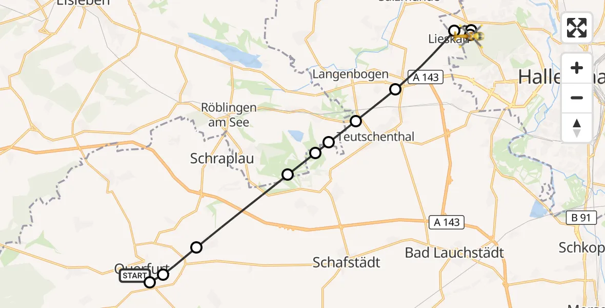 Flugroute Rettungshubschrauber Querfurt - Martha-Maria Halle-Dölau Hospital, 17 September 2026, 11:50