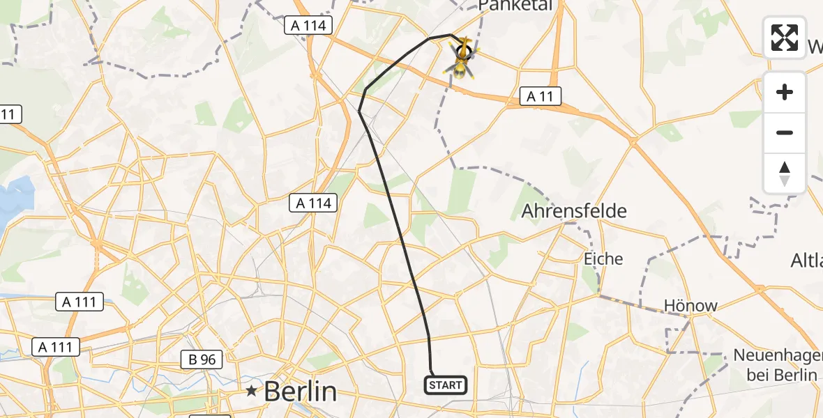 Flugroute Rettungshubschrauber Berlin - Helios Clinic Berlin-Buch, 17 September 2026, 11:50