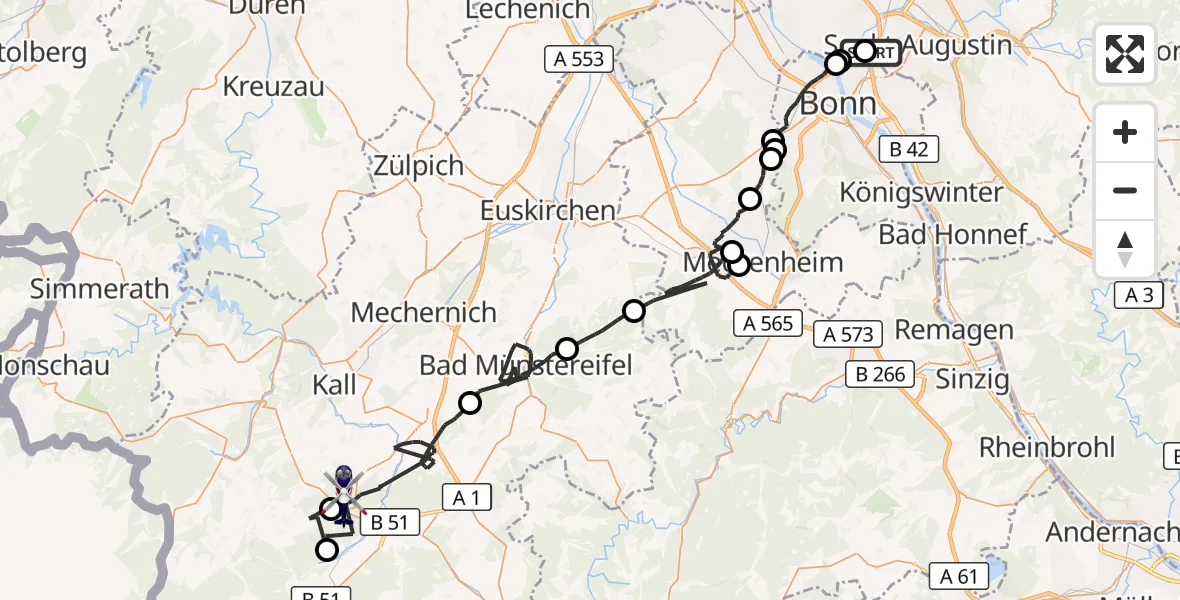 Flugroute Polizeihubschrauber Sankt Augustin - Nettersheim, 17 September 2026, 11:50