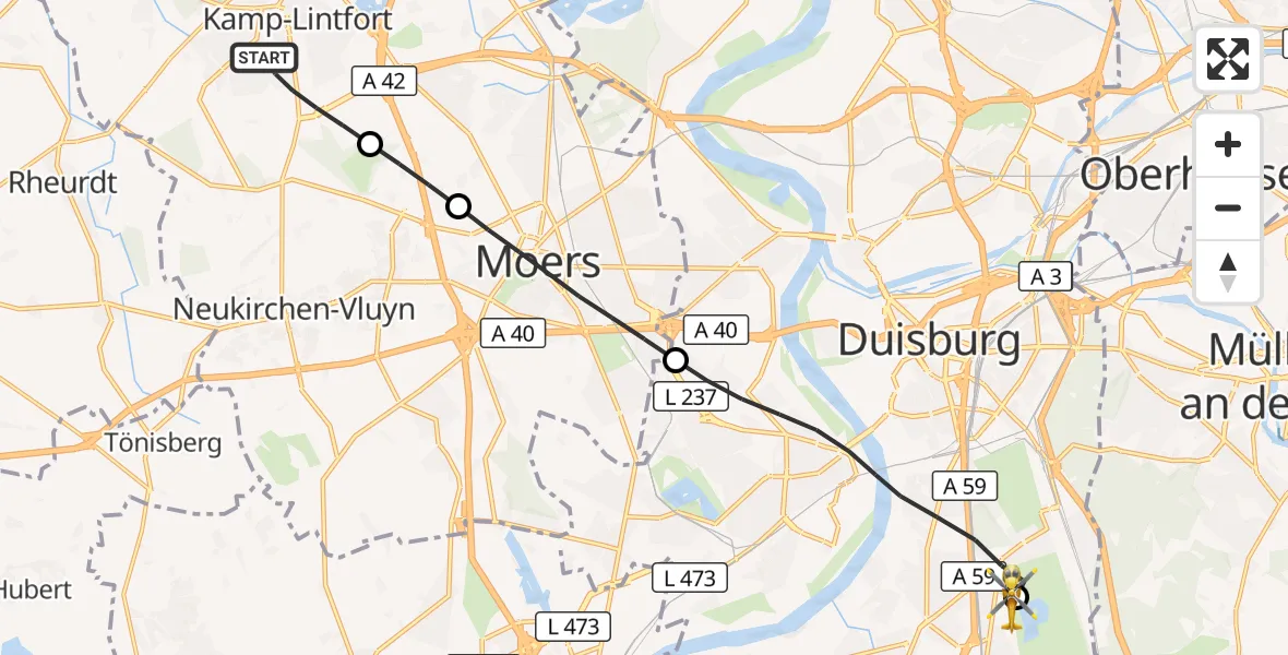 Flugroute Rettungshubschrauber Kamp-Lintfort - Duisburg Air Rescue Hubschrauberlandeplatz (Christoph 9), 17 September 2026, 11:52
