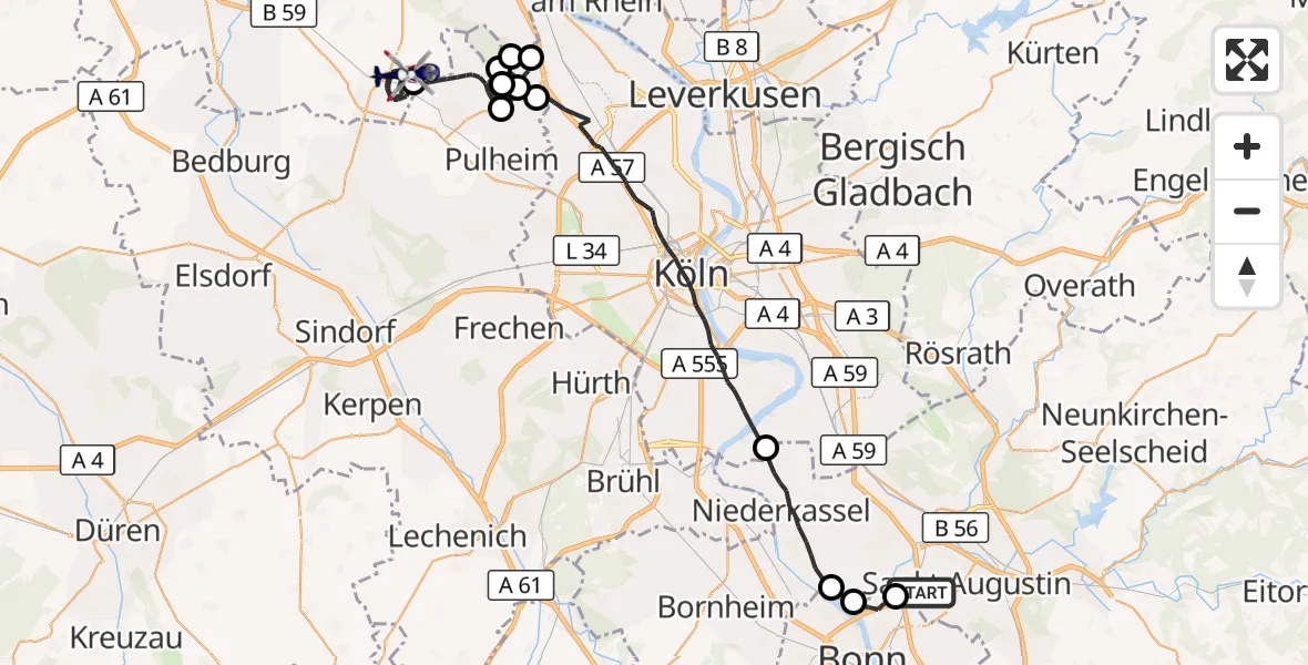 Flugroute Polizeihubschrauber Sankt Augustin - Rommerskirchen, 17 September 2026, 11:55