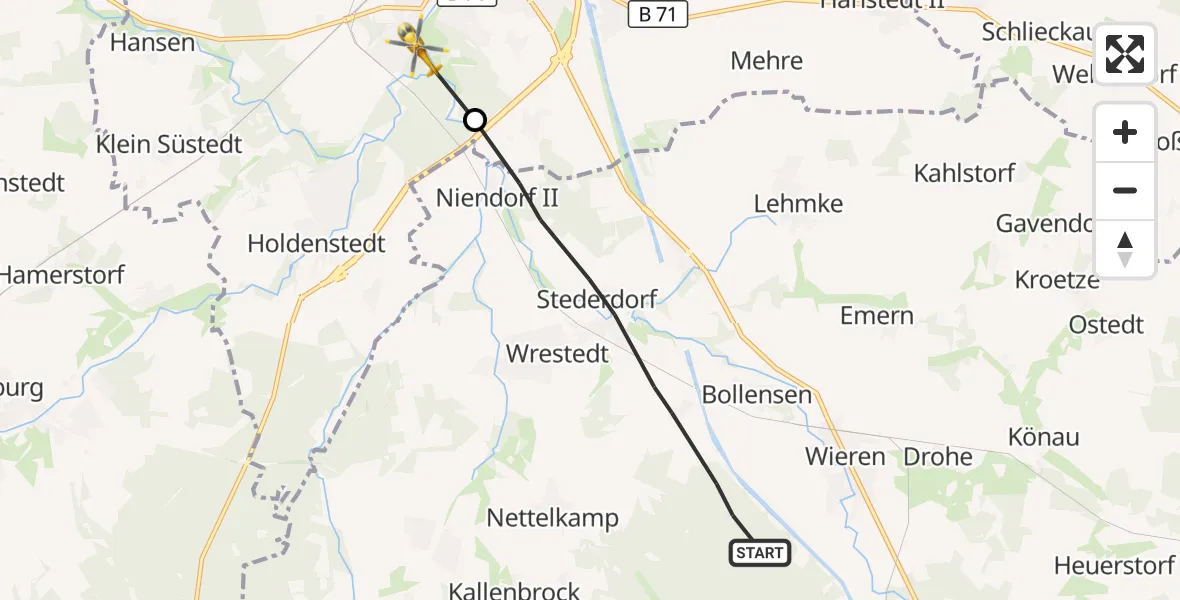 Flugroute Rettungshubschrauber Wrestedt - Uelzen, 17 September 2026, 11:57