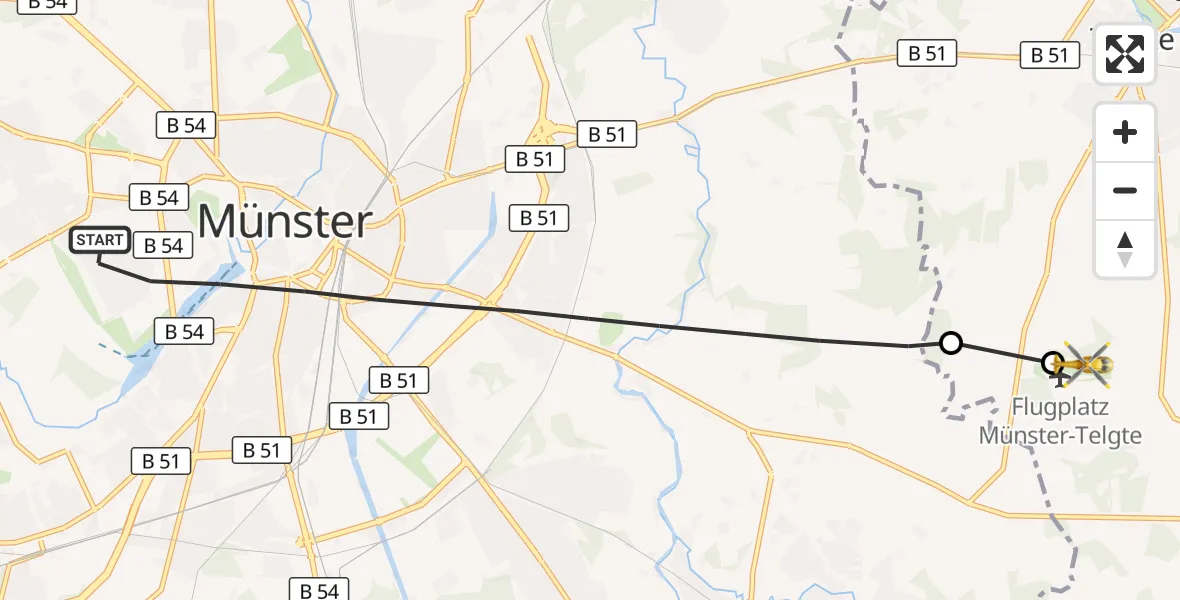 Flugroute Rettungshubschrauber Münster - Münster-Telgte Flugplatz, 17 September 2026, 12:03