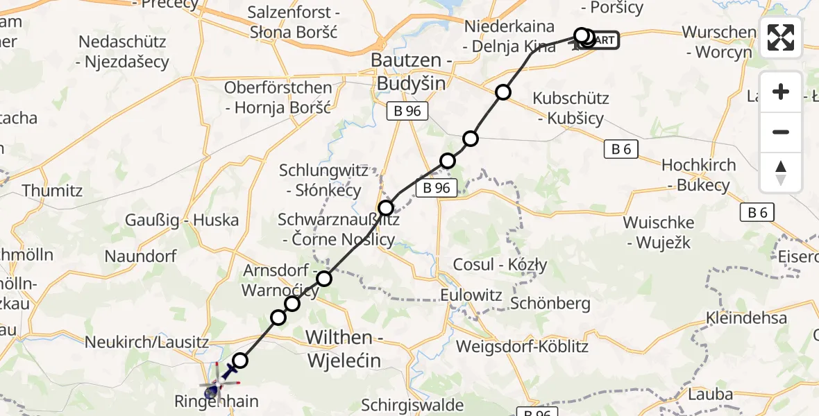 Flugroute Polizeihubschrauber Bautzen Flugplatz - Neukirch/Lausitz, 17 September 2026, 12:08