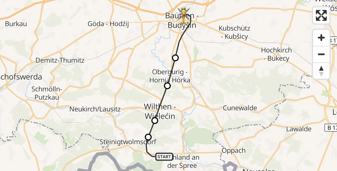 Flugroute Rettungshubschrauber Sohland a.d.Spree - Bautzen, 17 September 2026, 12:11
