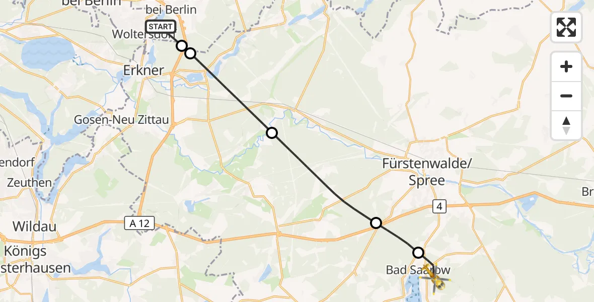 Flugroute Rettungshubschrauber Rüdersdorf bei Berlin - Bad Saarow, 17 September 2026, 12:13