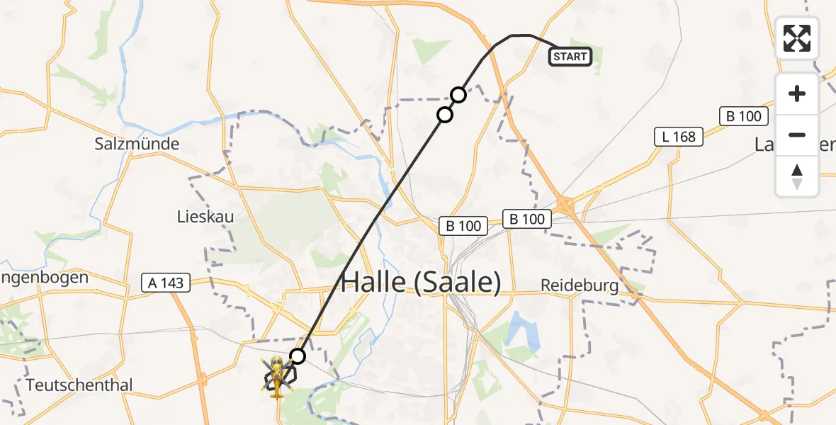 Flugroute Rettungshubschrauber Landsberg - Teutschenthal, 17 September 2026, 12:15