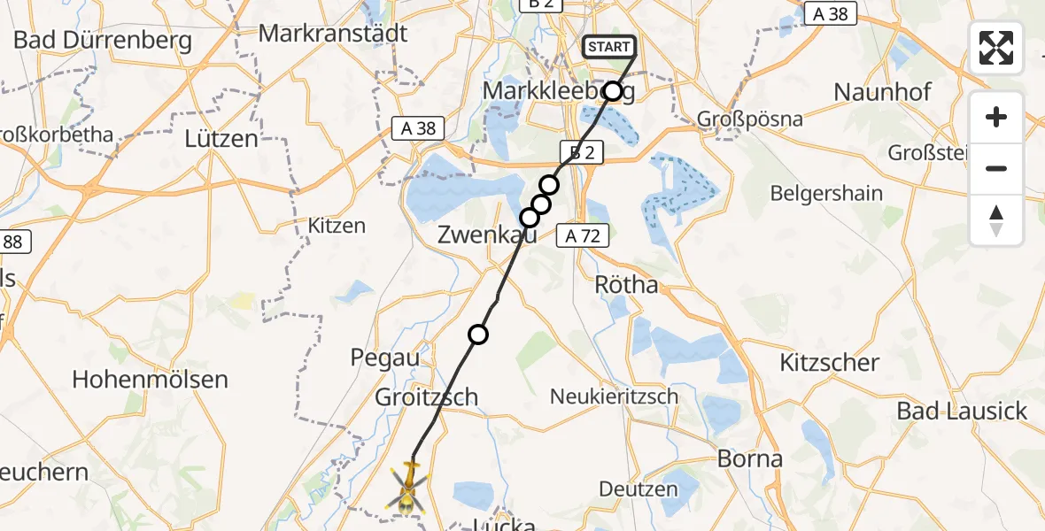 Flugroute Rettungshubschrauber Leipzig - Groitzsch, 17 September 2026, 12:17