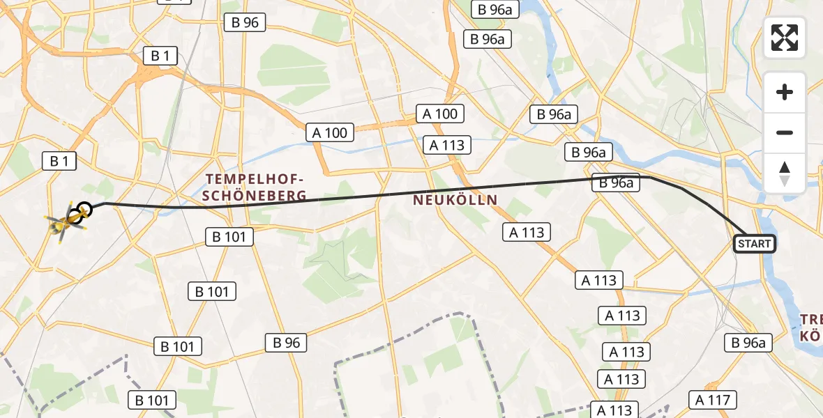 Flugroute Rettungshubschrauber Berlin - Charité Clinic Benjamin Franklin Campus, 17 September 2026, 12:22