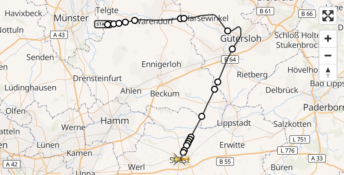 Flugroute Rettungshubschrauber Münster-Telgte Flugplatz - Soest, 17 September 2026, 12:22