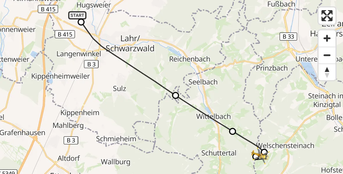 Flugroute Rettungshubschrauber Lahr Flughafen - Steinach, 17 September 2026, 12:27