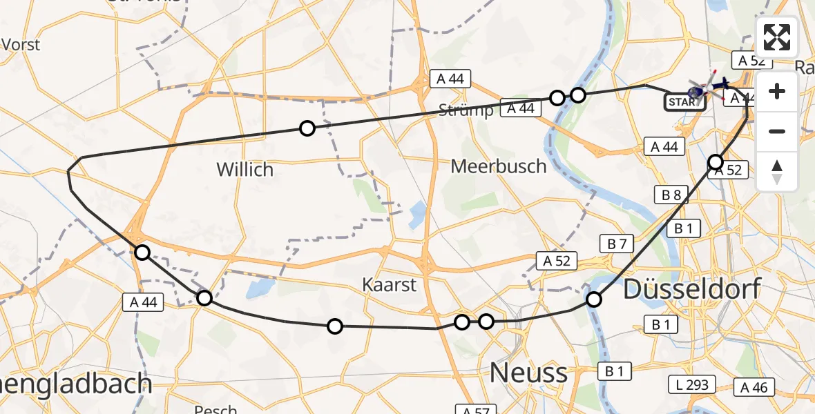 Flugroute Polizeihubschrauber Düsseldorf Flughafen - Düsseldorf Flughafen, 17 September 2026, 12:29