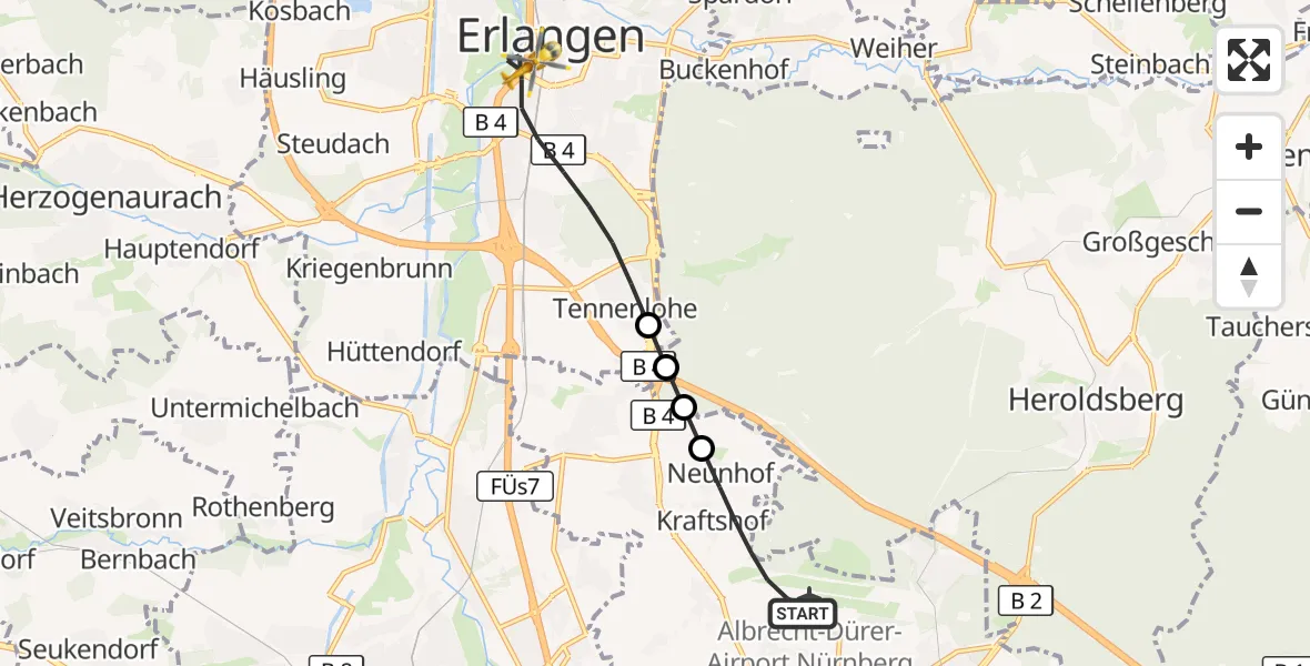 Flugroute Ambulanzhubschrauber Flughafen Nuremberg - Erlangen, 17 September 2026, 12:30