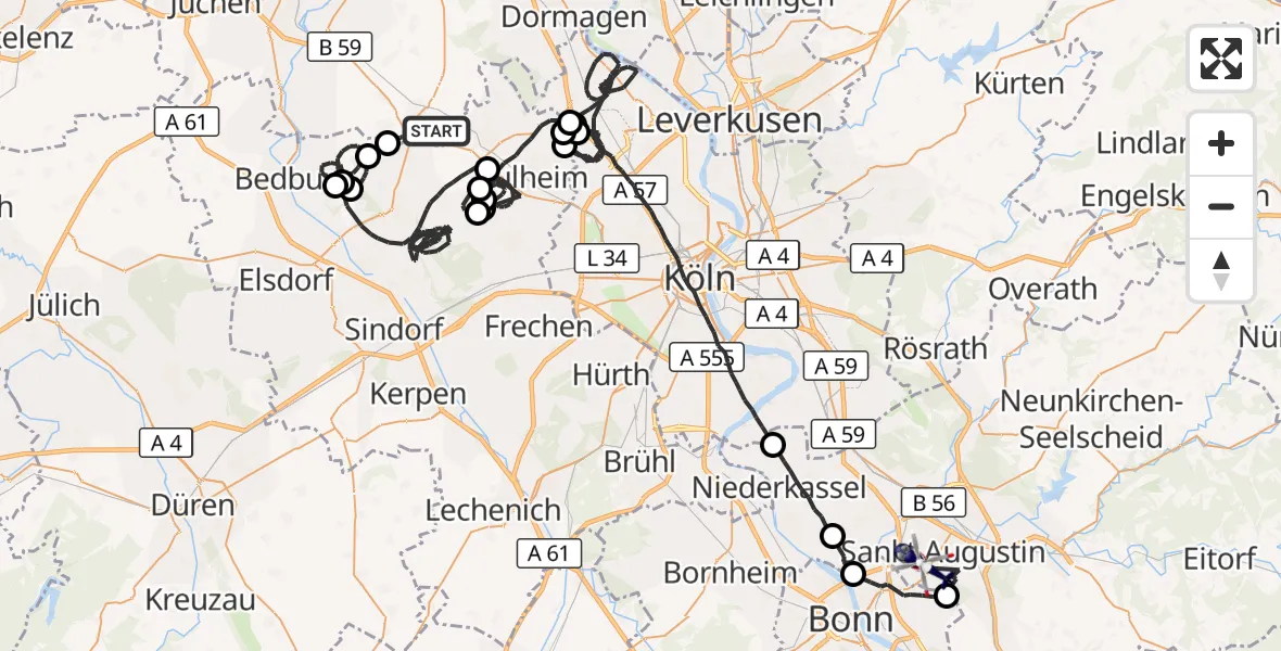 Flugroute Polizeihubschrauber Rommerskirchen - Sankt Augustin, 17 September 2026, 12:30