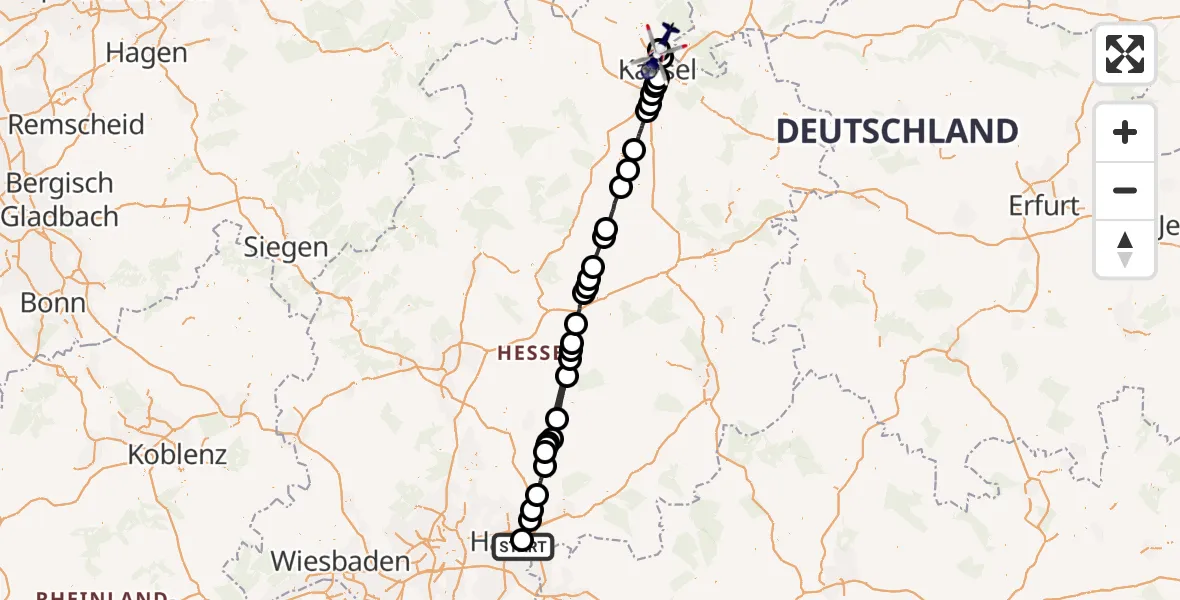 Flugroute Polizeihubschrauber Hanau - Fuldatal Bundespolizei Hubschrauberlandeplatz, 17 September 2026, 12:35