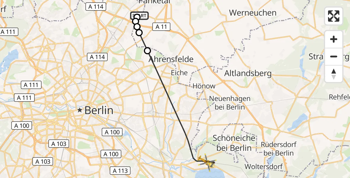 Flugroute Rettungshubschrauber Helios Clinic Berlin-Buch - Berlin, 17 September 2026, 12:37