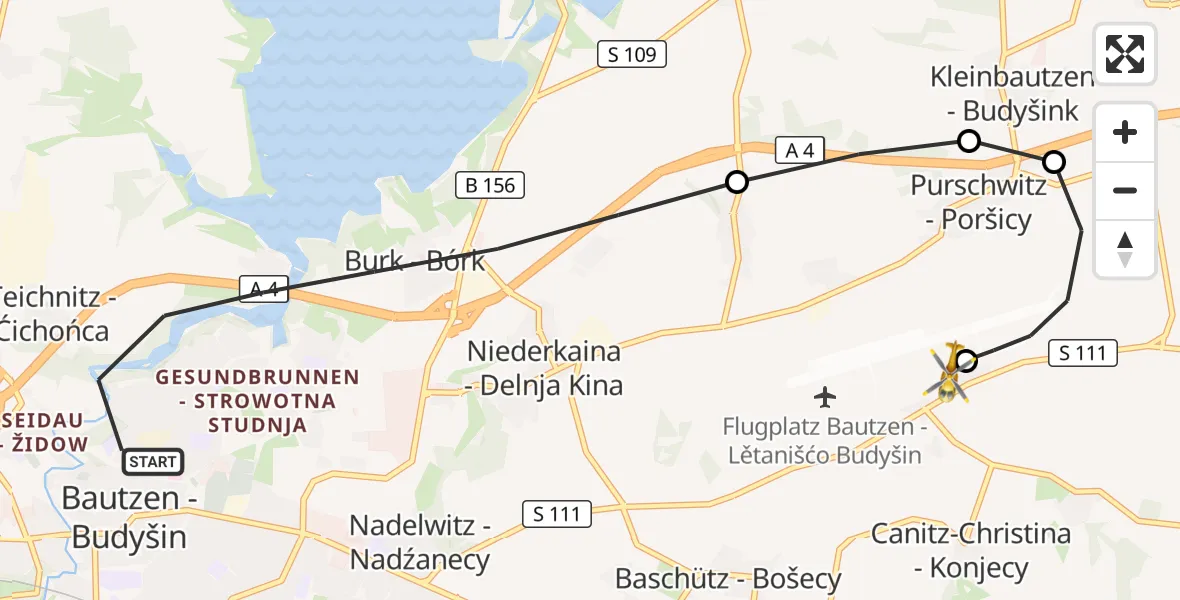 Flugroute Rettungshubschrauber Bautzen - Bautzen Flugplatz, 17 September 2026, 12:37