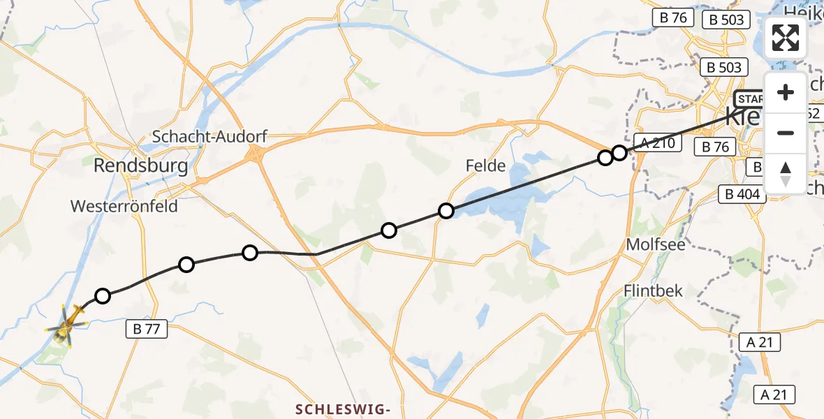Flugroute Rettungshubschrauber Kiel - Schülp b.Rendsburg, 17 September 2026, 12:38