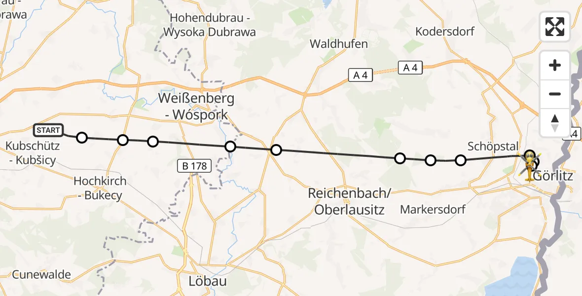 Flugroute Rettungshubschrauber Kubschütz - Görlitz Hospital, 17 September 2026, 12:44