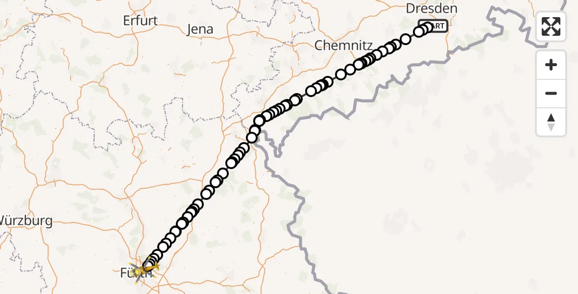Flugroute Rettungshubschrauber Kreischa - Flughafen Nuremberg, 17 September 2026, 12:45