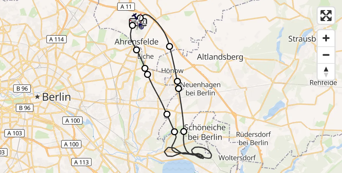 Flugroute Polizeihubschrauber Ahrensfelde Hubschrauberlandeplatz - Ahrensfelde Hubschrauberlandeplatz, 17 September 2026, 12:45