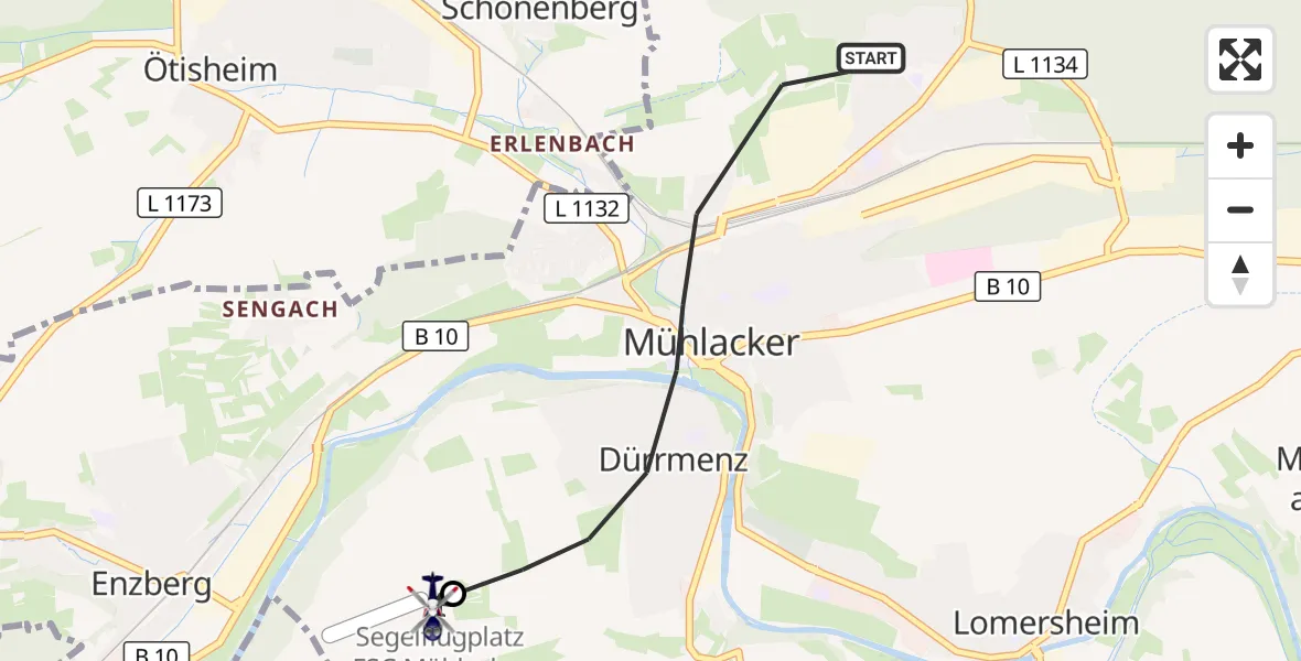 Flugroute Polizeihubschrauber Mühlacker - Hangensteiner Hof Flugplatz, 17 September 2026, 12:48