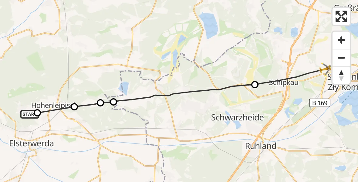 Flugroute Rettungshubschrauber Elsterwerda - Schipkau, 17 September 2026, 12:50