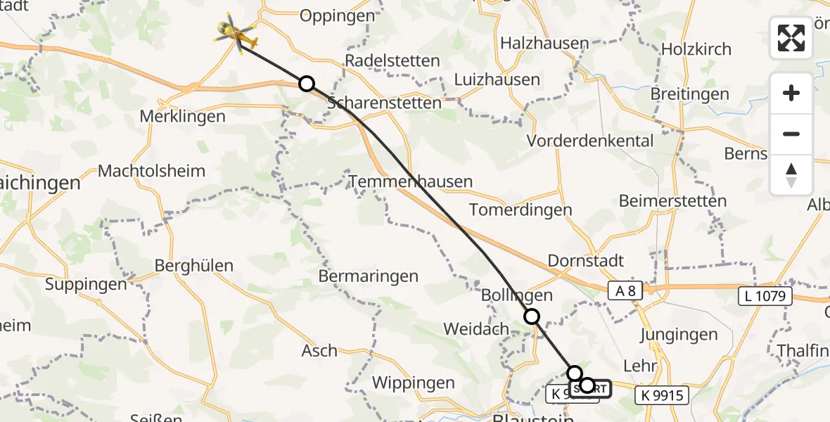 Flugroute Rettungshubschrauber Ulm Military Hospital Emergency - Nellingen, 17 September 2026, 12:53