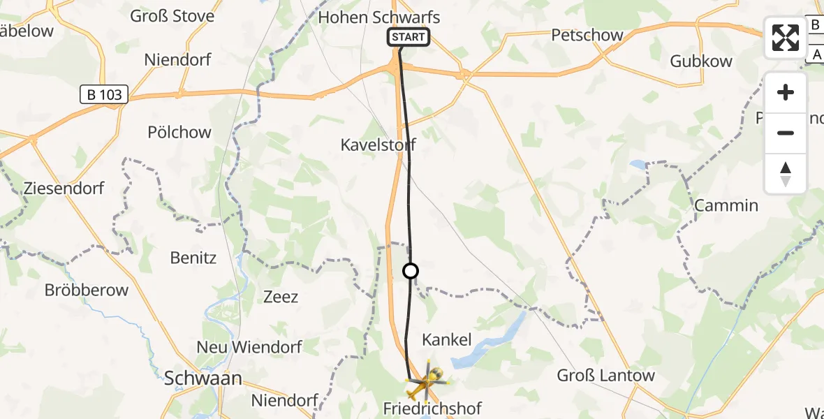 Flugroute Ambulanzhubschrauber Dummerstorf - Dolgen am See, 17 September 2026, 13:00