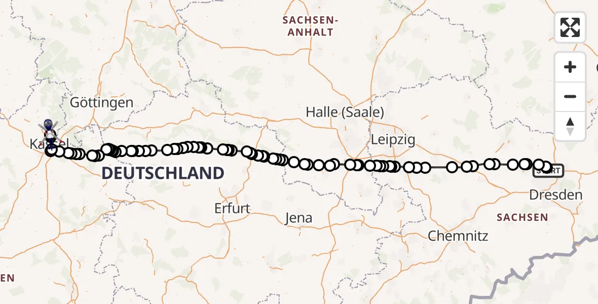 Flugroute Polizeihubschrauber Moritzburg - Fuldatal Bundespolizei Hubschrauberlandeplatz, 17 September 2026, 13:00
