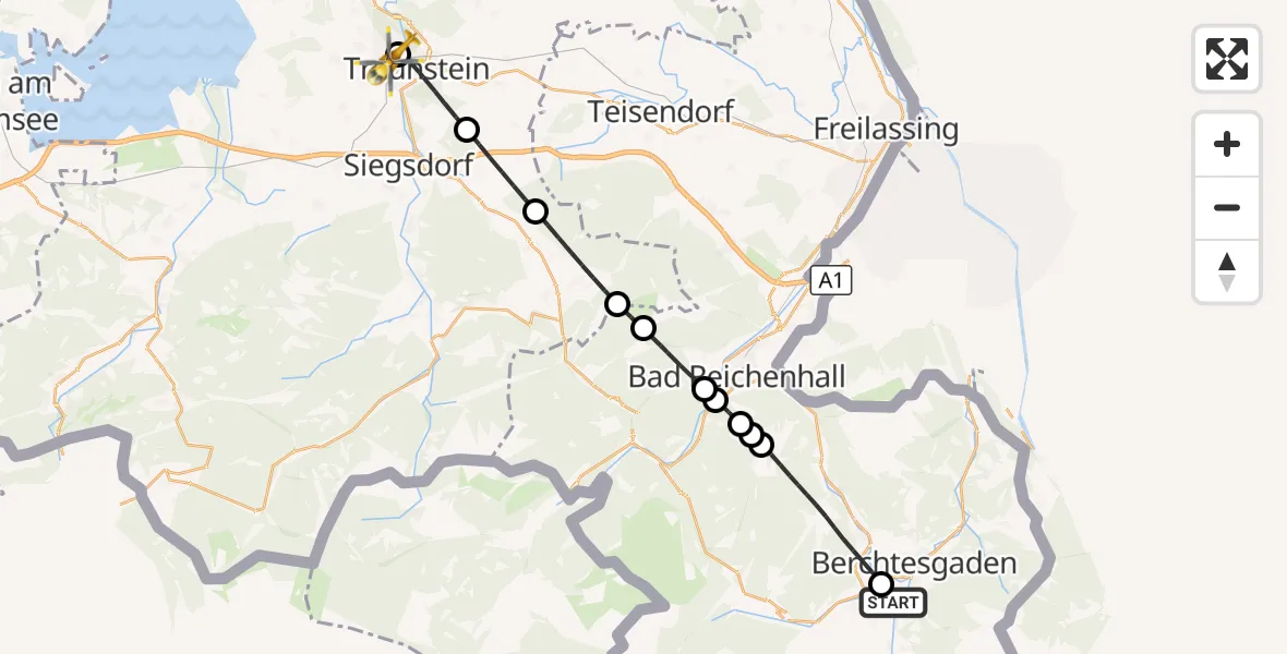 Flugroute Rettungshubschrauber Schönau a.Königssee - Traunstein Hospital, 17 September 2026, 13:02