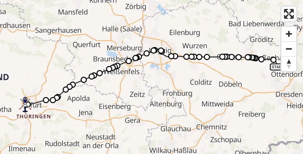 Flugroute Polizeihubschrauber Ebersbach - Erfurt-Weimar Flughafen, 17 September 2026, 13:03