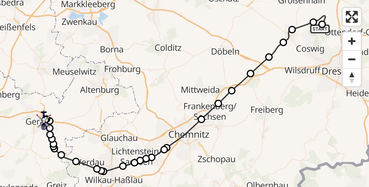 Flugroute Polizeihubschrauber Moritzburg - Gera-Leumnitz Flugplatz, 17 September 2026, 13:03