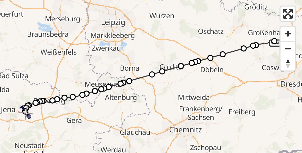 Flugroute Polizeihubschrauber Ebersbach - Jena-Schöngleina Flugplatz, 17 September 2026, 13:03