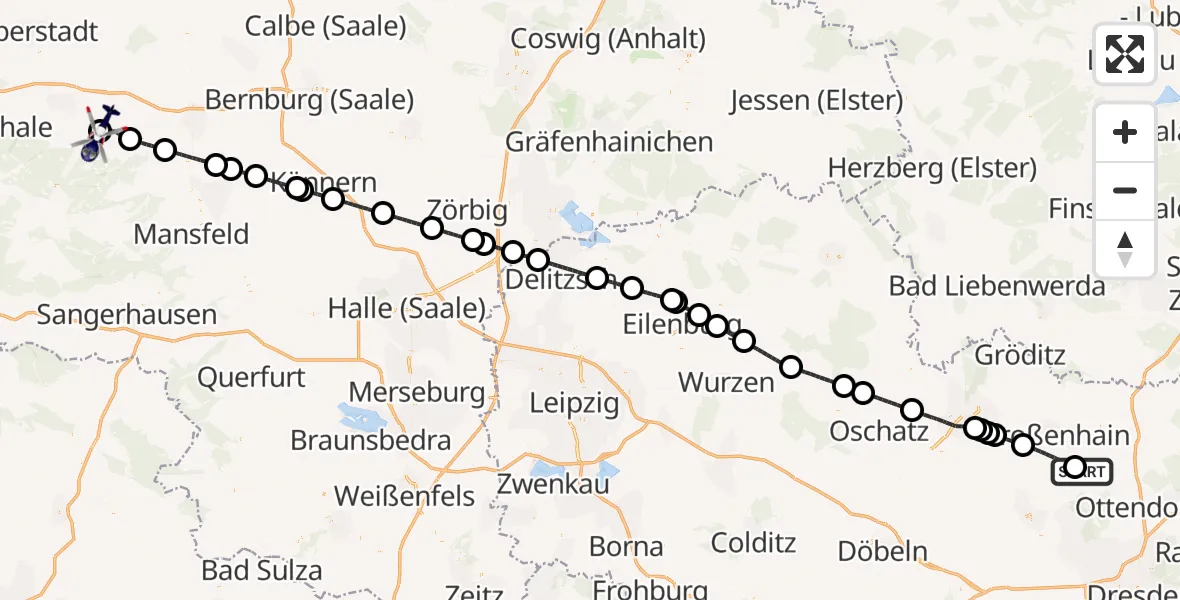 Flugroute Polizeihubschrauber Ebersbach - Ballenstedt Flugplatz, 17 September 2026, 13:04