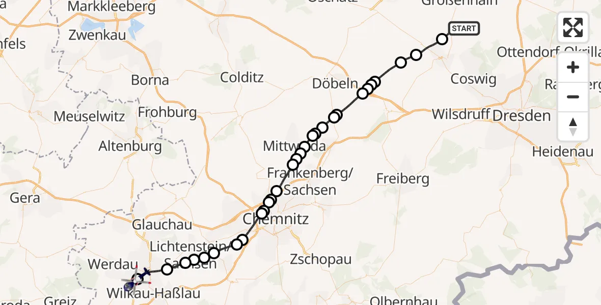 Flugroute Polizeihubschrauber Priestewitz - Zwickau Flugplatz, 17 September 2026, 13:04