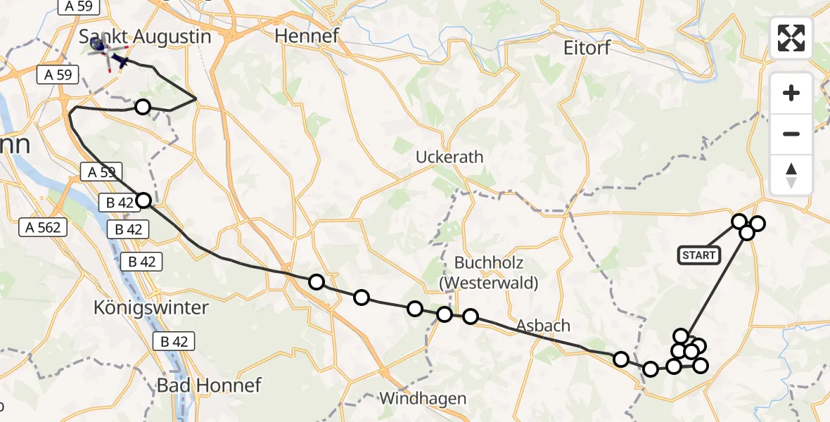Flugroute Polizeihubschrauber Ersfeld - Bonn-Hangelar Flugplatz, 17 September 2026, 13:07