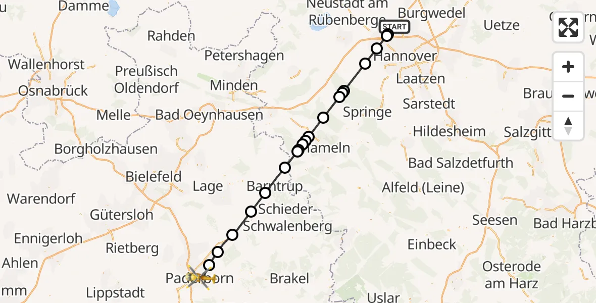 Flugroute Rettungshubschrauber Flughafen Hannover - Paderborn, 17 September 2026, 13:07