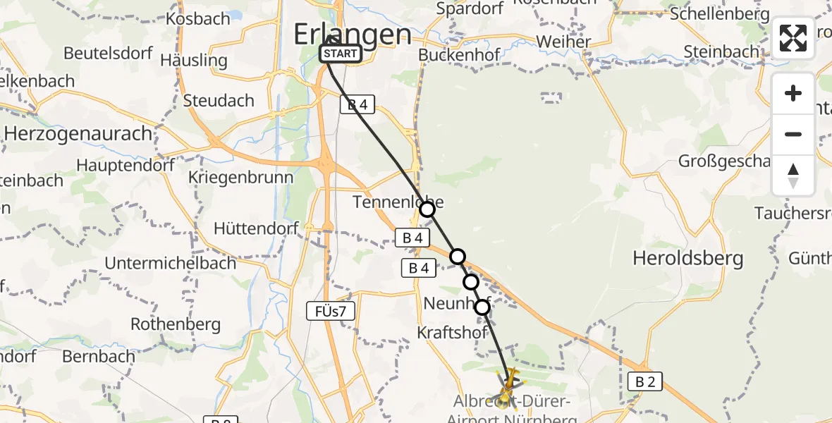 Flugroute Ambulanzhubschrauber Erlangen - Flughafen Nuremberg, 17 September 2026, 13:10