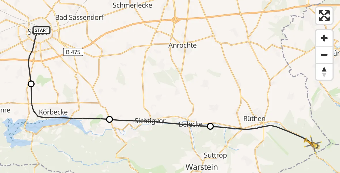 Flugroute Rettungshubschrauber Soest - Rüthen, 17 September 2026, 13:11