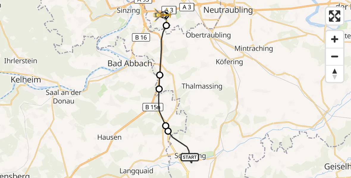 Flugroute Rettungshubschrauber Schierling - DRF Air Rescue Station Regensburg / Regensburg University Hospital, 17 September 2026, 13:18