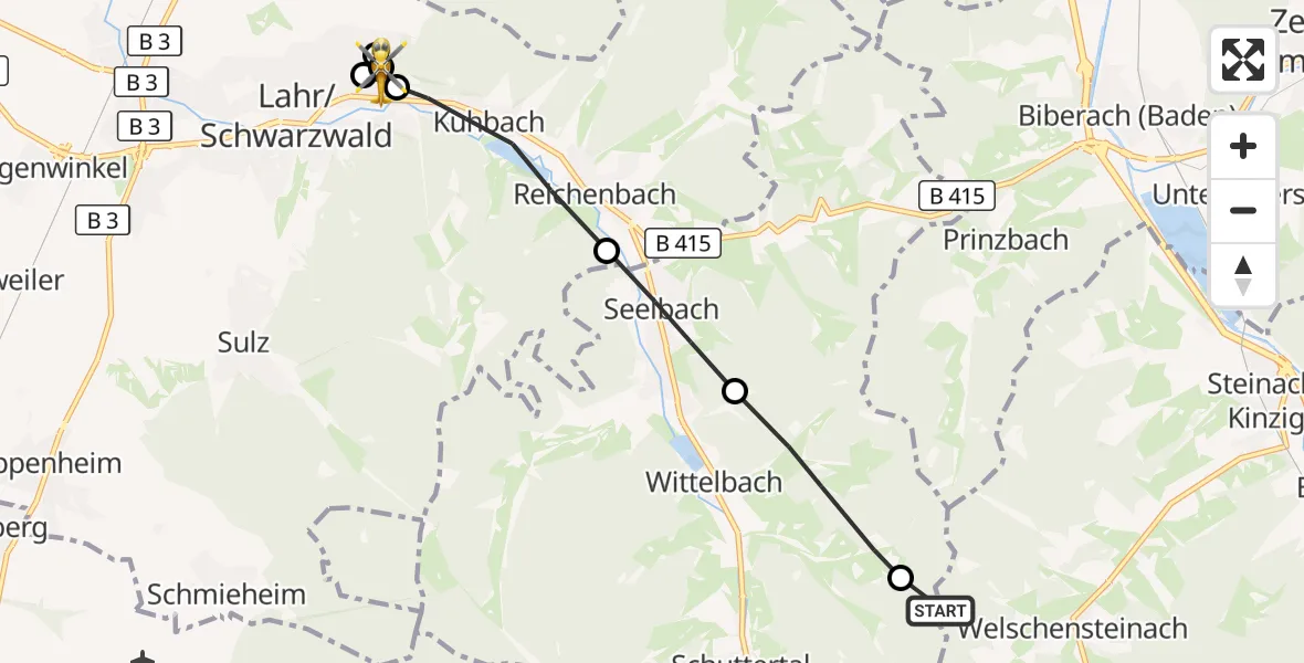 Flugroute Rettungshubschrauber Steinach - Ortenau Hospital Lahr-Ettenheim, 17 September 2026, 13:21
