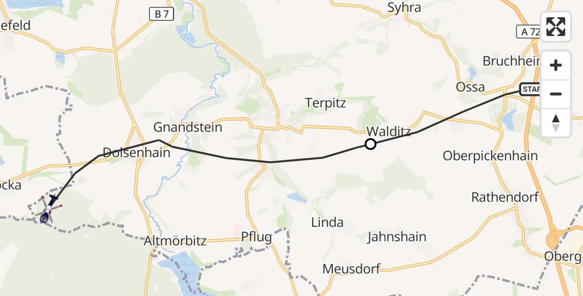 Flugroute Polizeihubschrauber Geithain - Frohburg, 17 September 2026, 13:23